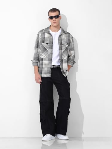 Image of THE INDIAN GARAGE CO Men Regular Fit Checkered Full Sleeves Cutaway Collar Casual Overshirt