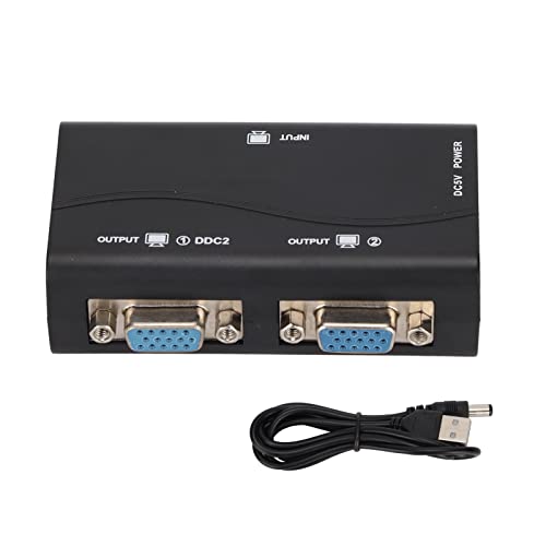 Divisor HD VGA, 1 en 2 Salidas 250MHz Divisor de Pantalla Divisor de Video 1920x1440 1080P Alimentado por USB para Duplicación de Pantalla