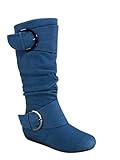 TZ Zone-38 Women's Closed Round Toe Flat Heel Buckle Slouchy Mid-Calf Casual Boots (Denim Blue, 8.5)