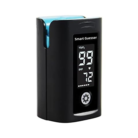 Smart Guesser Pulse Oximeter Fingertip Blood Oxygen Saturation Monitor, Heart Rate/Spo2 Oximeter with LCD Screen, AAA Batteries, Lanyard And Protection Bag, Black Cover