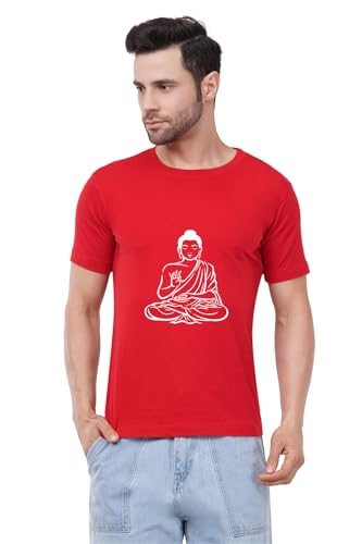 Image of Caseria Men's Cotton Printed T-Shirt -Buddha | 100% Cotton | Half Sleeves | Regular Fit | Printed | Round Neck | Graphic T Shirt