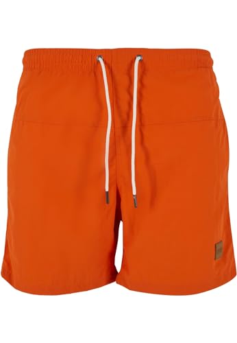 Urban Classics Herren Block Swim Shorts – Badeshorts mit Kordelzug & Taschen, schnelltrocknend, ideal für Strand, Pool & Urlaub,Rostorange,L