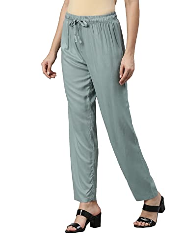 Image of GO COLORS Women Solid Mid Rise Relaxed Fit Viscose Casual Pants