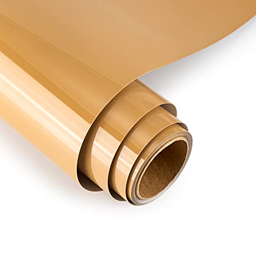 Kenicut Iron On Vinyl 12" X 10Ft Tan Heat Transfer Vinyl Pu Roll Diy For T-Shirt #TOP8