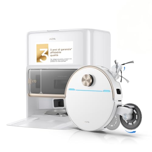 MOVA V70 Ultra Complete Robot Aspirapolvere, Bianco | Estensione Mocio 17cm e Spazzola Laterale 12cm, 40.000Pa, Superamento Ostacoli Fino a 9cm, Polvere EcoCyclone