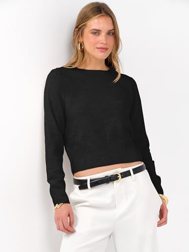 Image of ANRABESS Women's Long Sleeve Sweaters Cropped Crew Neck | Business Casual Tops,Light Weight Comfy Knit,Pullover ShortSweater,Basic Classic,Fall Fashion Winter Layer Clothes