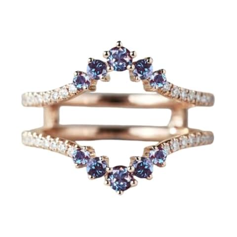 IVANKA Vintage Alexandrite Ring Enhancer 14K Rose Gold Finish Double Curved Moissanite Wedding Band Guard Engagement Ring Jacket Unique Custom Ring Promise Personalized Gift For Her (Yellow Gold, 7 US) Cover