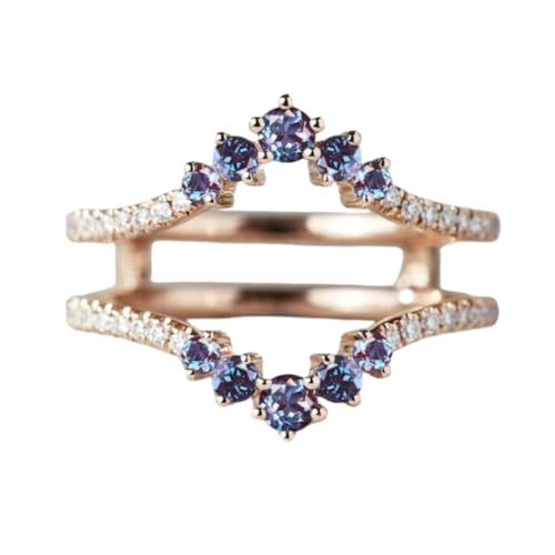 IVANKA Vintage Alexandrite Ring Enhancer 14K Rose Gold Finish Double Curved Moissanite Wedding Band Guard Engagement Ring Jacket Unique Custom Ring Promise Personalized Gift For Her