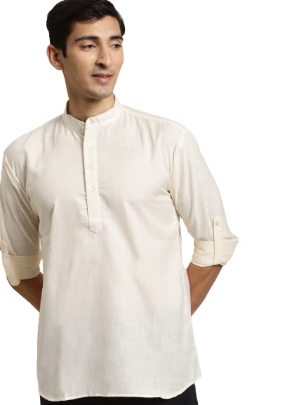 Sojanya (Since 1958, Men's Cotton Cream Solid Short Kurta