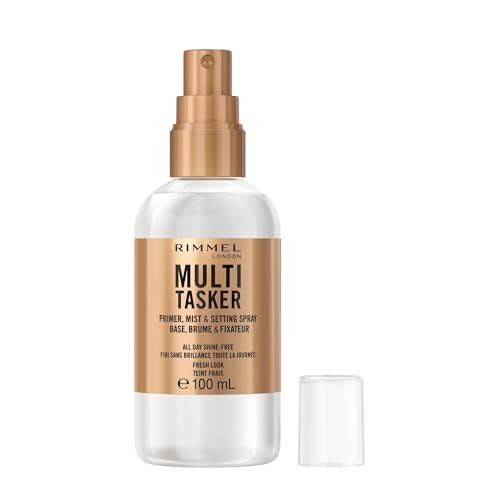 Rimmel Multi-Tasker Setting Spray, 3-in-1 Hydrating Primer & Mist, All Day Setting Power, Refreshes Dull & Dry Skin, Oil-Free, Infused with Cucumber & Chamomile, Vegan, 100ml