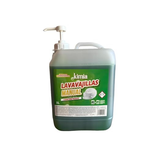 KIMIA - Lavavajillas Manual 5L + Bomba Reutilizable | Lavavajillas para Hogar | Suave con las Manos | Limpieza Profunda | Elimina Grasa y Residuos | Alta Concentración | Desengrasante Potente