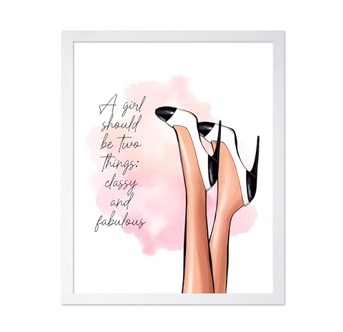 Image of Poster Master Classy And Fabulous Poster - Fashion Print - Positive Quote Art - Trendy Art - Modern Art - Gift for Women & Fashionista - Wall Decor for Bedroom or Girl's Room, 8x10 White Framed