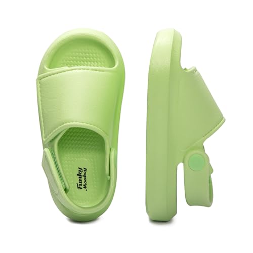 FUNKYMONKEY Unisex-Child Pillow Slippers Lightweight Adjustable EVA Slide Sandals for Boys and Girls (7 Toddler, Light Green)