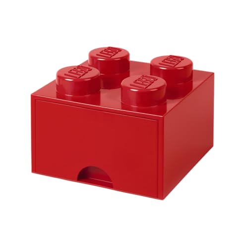 LEGO-40051730 Brique de Rangement Empilable 4 avec Tiroir, Solid, 40051730, Rouge, 25 x 25 x 18 cm