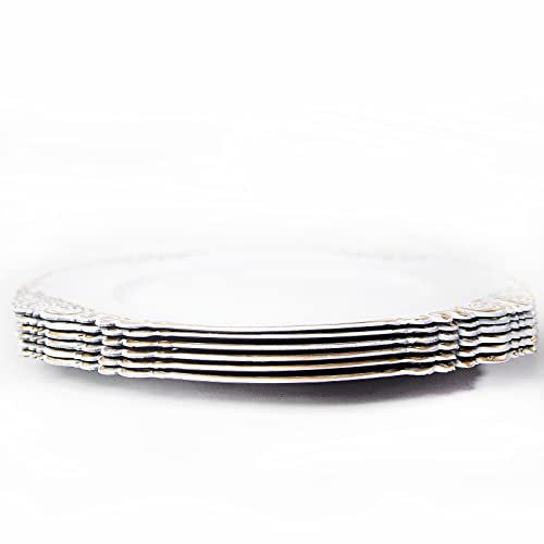 6Pcs Embossed Charger Plates, 13-Inch Round Dinner Plate Chargers, White With Gold Trim, White + Gold Trim (Nm00603) #TOP2
