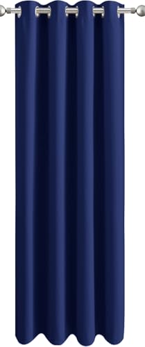 Aspire Homeware Door Curtain Eyelet Blackout Curtains for Living Room Super Soft Thermal Insulated Single Panel 84 inch Drop Bedroom Curtains with Tie Back, Navy