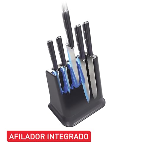 Tefal Ever Sharp Pro, Set de cuchillos de 6 piezas, 5 cuchillos, Tijeras, Bloque con afilador integrado, cuchillas de acero inoxidable, tecnología para un afilado duradero, K297S744 - imagen 6