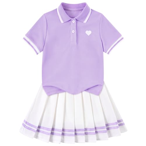 Move Dance Toddler Girls Dress 2T 3T Tennis Athletic Clothes Purple 2 Piece Skirt Set Birthday Casual Summer Short Sleeves Outdoor Sporty Cheerleading Polo Outfit With Shorts