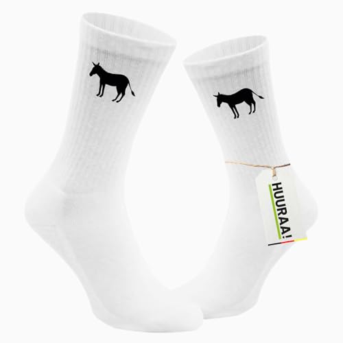 Huuraa Unisex Socken Esel Silhouette 42/46 White Baumwolle Tennissocken Geschenkidee