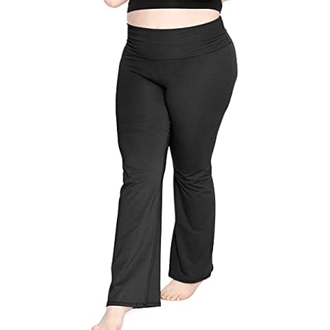 STRETCH IS COMFORT Women's Foldover Plus Size Yoga Pants Black 3X Cover