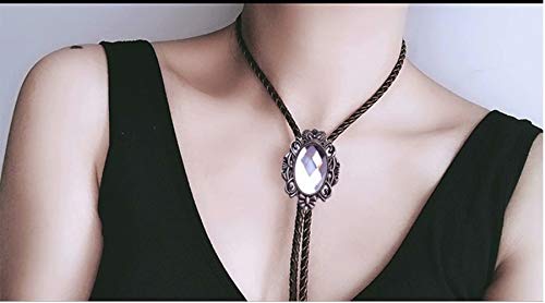 Moranse Bolo Tie Natural Colors Crystal Stone Western Celtic Style Genuine And Cowhide Rope(Transparent) #TOP5