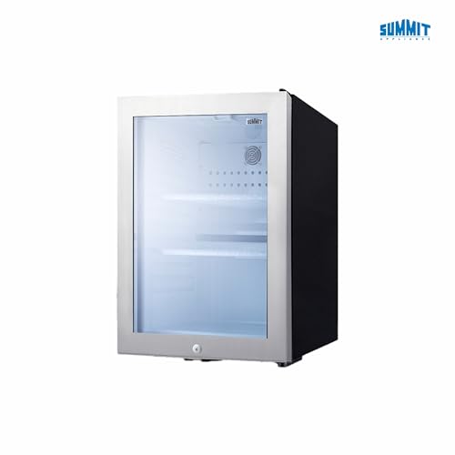 Image of Summit Appliance MB27GST Compact Minibar with a Glass Door, Seamless Stainless Steel Trim, Automatic Defrost, Interior LED Light, Digital Controls, Front Lock and Black Cabinet