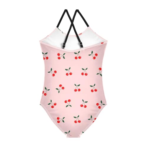 Girls One Piece Swimsuits Pink Cherry Bathing Straps Suit Kids Cute Swimwear 3-10T2