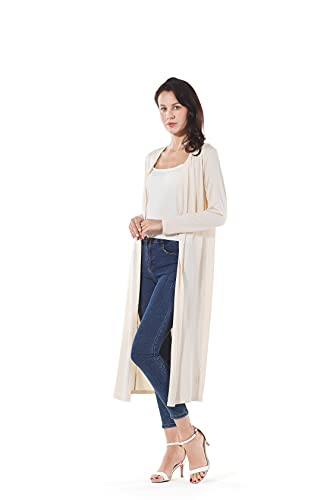 Image of Women's Solid Sweater Essential Duster Long Cascading Open Front Lightweight Blue Cardigan