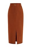 PRETTYGARDEN Corduroy Skirt Women Fall Fashion 2026 High Waisted Pencil Midi Skirts Business Casual Work Office Winter Outfit (Caramel,8)