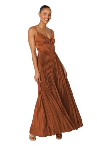 PUXIU Long Satin Bridesmaid Dresses with Pleated for Women V