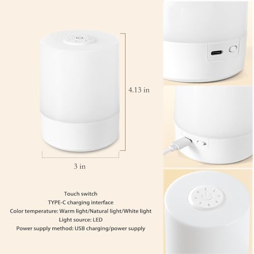 Image of Desidiya Touch Control LED Touch Bedside Night Light,Changing Dimmable Light for Kids,3 Colors LED Lamp with Warm White Lights,USB Rechargeable, Bedside Night Light, Soft Eye Caring