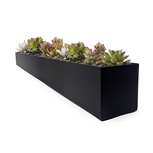 Buhbo Modern Black Trough Rectangular Planter - 32 in, Steel, Indoor Use, Contemporary Design, Succulents & Small Plants
