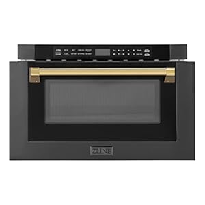 ZLINE Autograph Edition 24" 1.2 cu. ft. Built-in Microwave Drawer in Black Stainless Steel and Polished Gold Accents ZLINE Autograph Edition 24 12 cu ft Built in Microwave Drawer in Black Stainless Steel and Polished Gold Accents