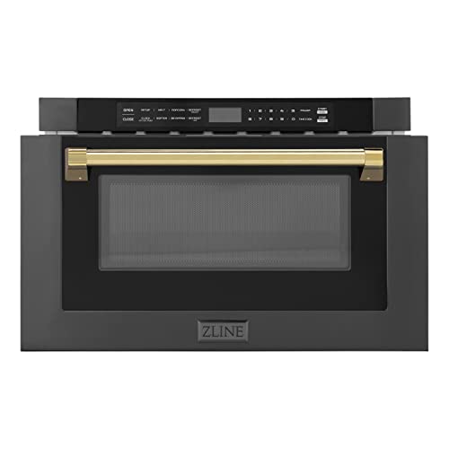 ZLINE-Autograph-Edition-24-12-cu-ft-Built-in-Microwave-Drawer-in-Black-Stainless-Steel-and-Polished-Gold-Accents ZLINE Autograph Edition 24 12 cu ft Built in Microwave Drawer in Black Stainless Steel and Polished Gold Accents