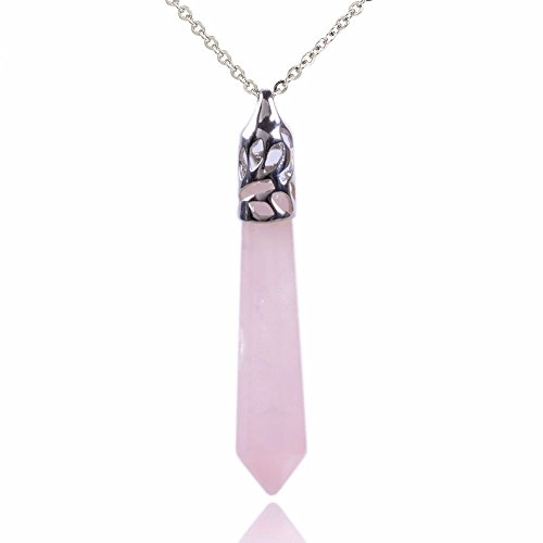 Natural Rose Quartz Gemstone Hexagonal Pointed Reiki Chakra Pendant Necklace 20