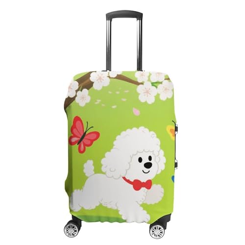 Spring Dog Butterfly Elastic Luggage Cover Suitcase Protector for 19-32 Inch Suitcases | Universal Stretchable Travel Bag Cover | Anti-Scratch, Washable with Zipper Closure L