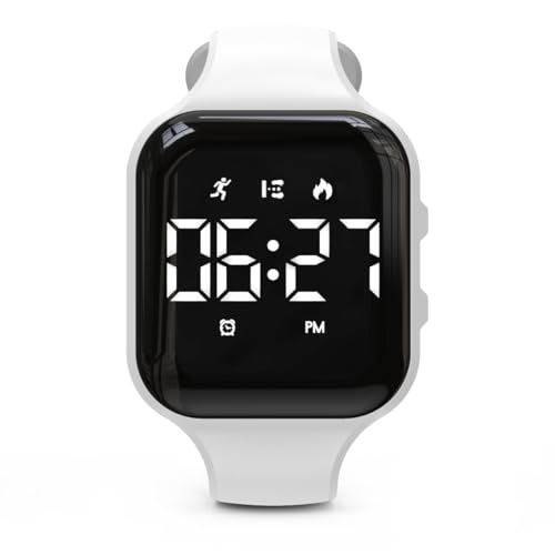 Focwony Orologio digitale per bambini, contapassi, contapassi, orologio digitale, contapassi, distanza, calorie, sveglia, ottimo regalo per bambini, adolescenti, ragazze e ragazzi (quadrato bianco)
