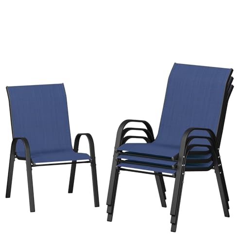 Image of UDPATIO Patio Chairs Set of 4, Stackable Outdoor Dining Chairs with High Back, Breathable Textilene Fabric Outdoor Chair All Weather, for Garden, Backyard (Blue)