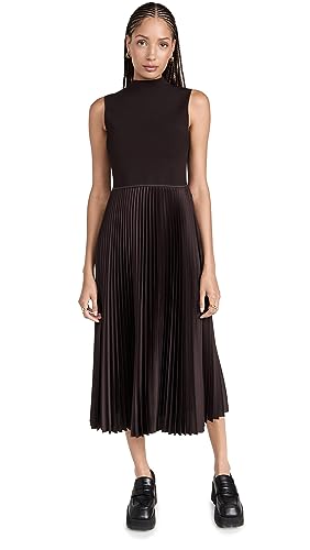 Theory Women's Pleated Combo Dress, Mink, Brown, M