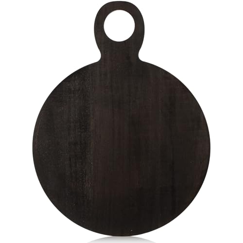 Image of 1 Pcs Acacia Wood Cutting Board with Handle 21'' Circle Charcuterie Chopping Board for Pizza Cheese Meat Decorative Black Wooden Serving Tray for Kitchen and Dining Room