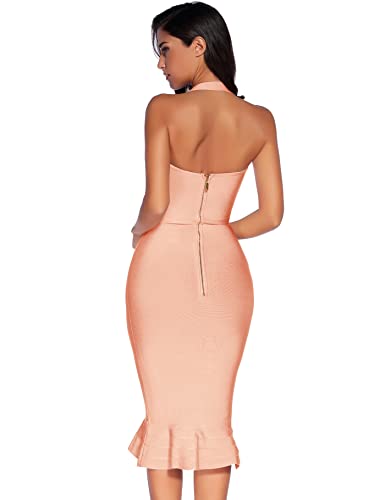 Image of meilun Womens Halter Fishtail Bandage Party Dress Elegant Wedding Guest Dress