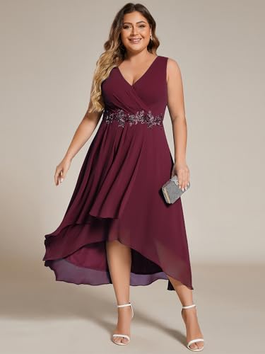 Ever-Pretty Women's Summer Chiffon Sleeveless V Neck Applique Plus Size High Low Formal Wedding Guest Dresses 41926-DA3