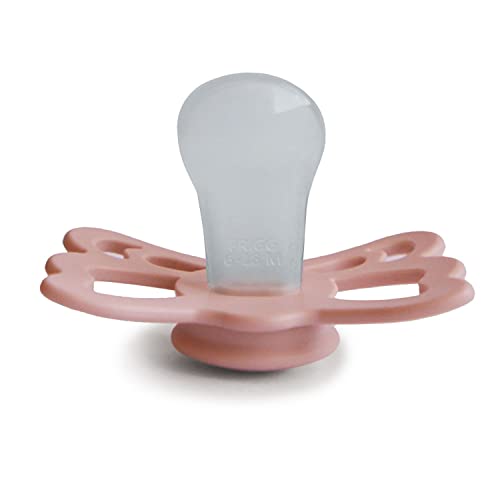 Image of FRIGG Butterfly Anatomical SilkySoft Silicone Baby Pacifier | Made in Denmark | BPA-Free (Pretty in Peach /Primrose, 6-18 Months)
