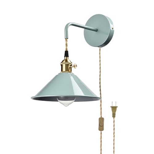 Image of Sea Green Wall Sconce 2-Pack, Hanging Height-Adjustable Wall Lamp, Plug-in&Hardwire Optional Wall Light Fixture with On /Off Switch for Bedroom Coffee Bar