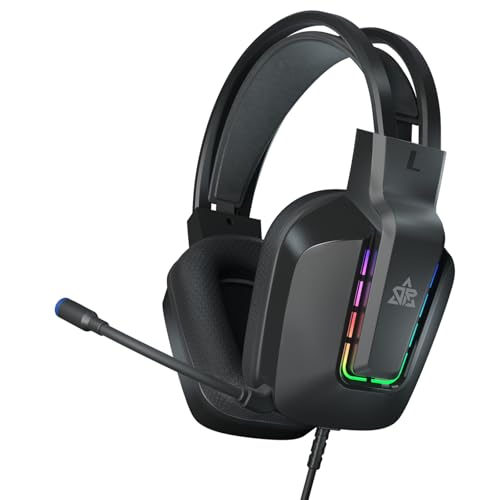 OMIRE Wired Gaming Headset لعبة سماعات Gaming Headphones Noise Cancelling Mic 50MM Drivers 3.5mm Audio Cable Memory Foam Earmuff Cushion USB-RGB Cable Compatible with PC Xbox PS5 Switch Phone-Black