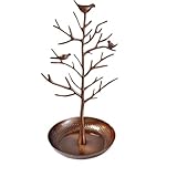AISIBO Jewelry Tree Necklace Earring Holder Organizer Rack Tower Tray, Cute Bird Jewelry Stand Display for Ring Bracelet Hanging Women (Bronze)