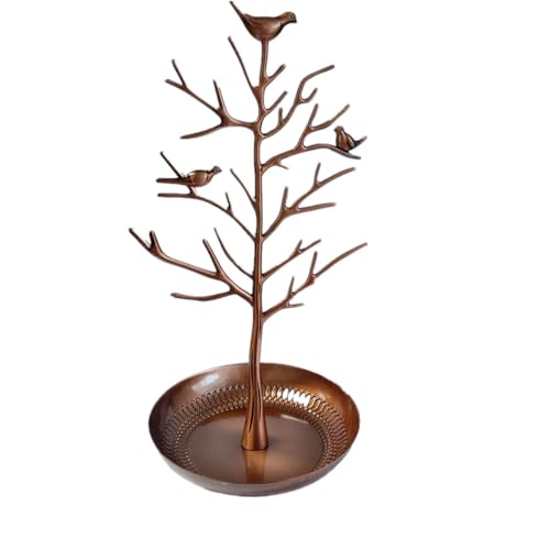 AISIBO Jewelry Tree Necklace Earring Holder Organizer Rack Tower Tray, Cute Bird Jewelry Stand Display for Ring Bracelet Hanging Women (Bronze)