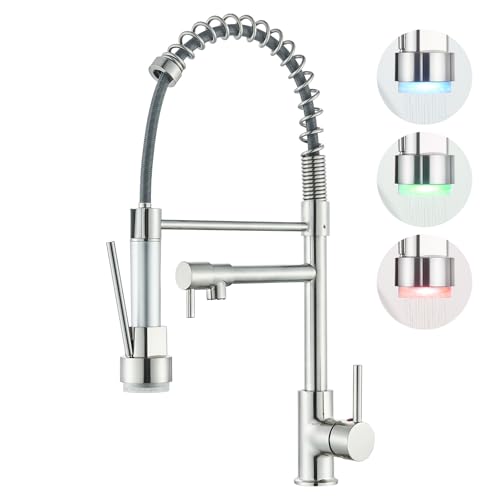 Saeuwtowy LED Robinet Cuisine Mitigeur Cuisine Avec Douchette Extractible,Robinet Evier de Cuisine avec Double Fonction de Pulvérisation,Robinet D'Évier avec...