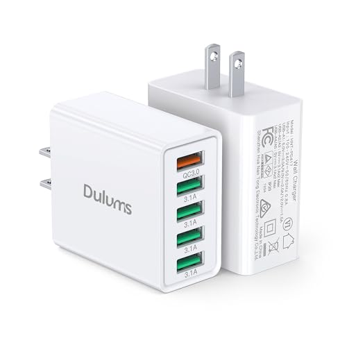 50W USB Wall Charger Block,2Pack 5-Port Charger Fast Charging Block QC 3.0 Multiport Box Brick Cube USB A Wall Plug for iPhone 17/16/15/14 Pro Max Plus, iPad,Galaxy, LG, Moto, Android Phones,AirPorts