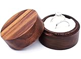 COSISO Small Round Wooden Ring Box with Transparent Lid for Wedding Ceremony Proposal Engagement,Mini Ring Holder Jewelry Storage Gift Box for 2 Rings (Beige Inner)